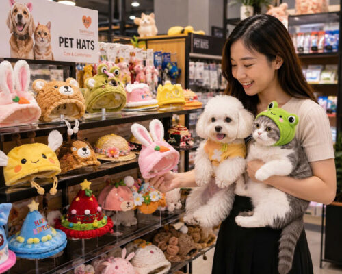 Mũ cho chó mèo tại cửa hàng