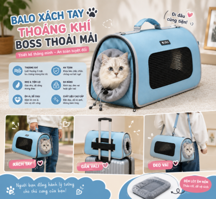 Túi đựng thú cưng cao cấp với thiết kế thoáng khí, quai xách tiện lợi và đệm lót êm ái, giúp chó mèo di chuyển an toàn khi đi dạo, du lịch hoặc khám thú y. Mua tại HomePet Pet Shop.